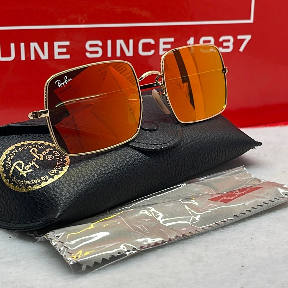 BNWT Ray-Ban Sunglasses Evolve RB 1969 Gold /Orange Mirror Rectangle